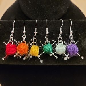 Ball of Yarn and Needles Earrings